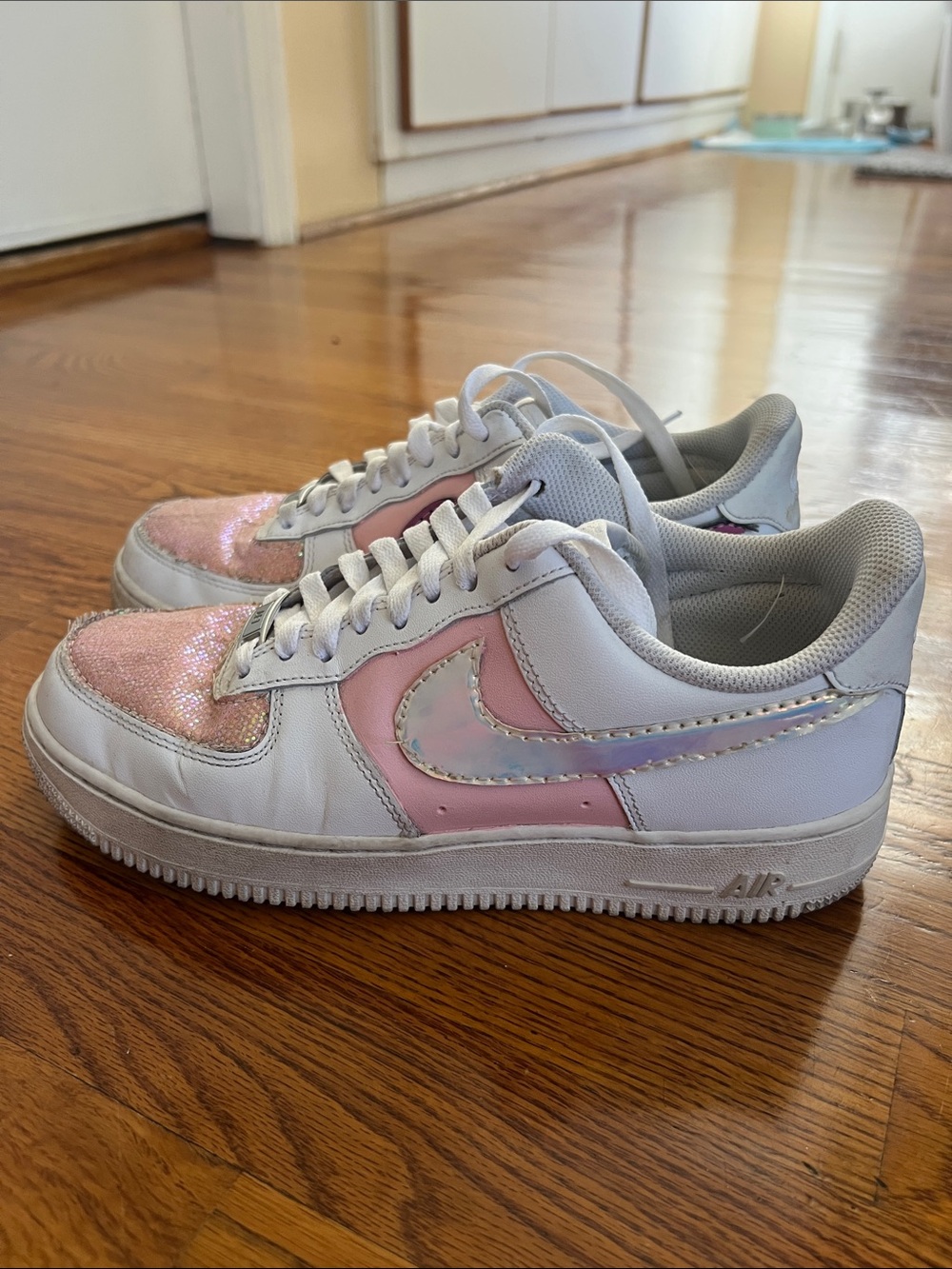 Nike Air Force 1 custom pink glitter iridescent hand painted women’s 9